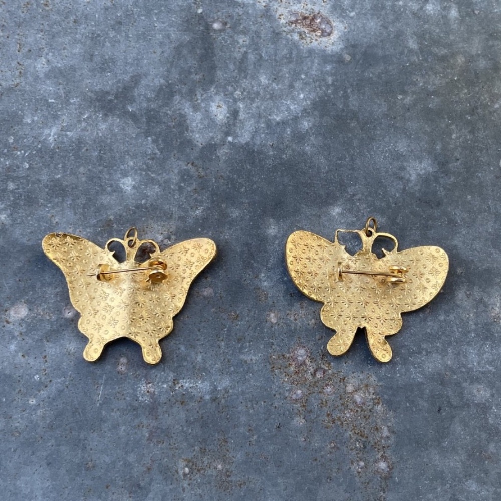 Vintage Cloisonne Butterfly Brooch Pin Set Lot Pair of 2 - Picture 2 of 2